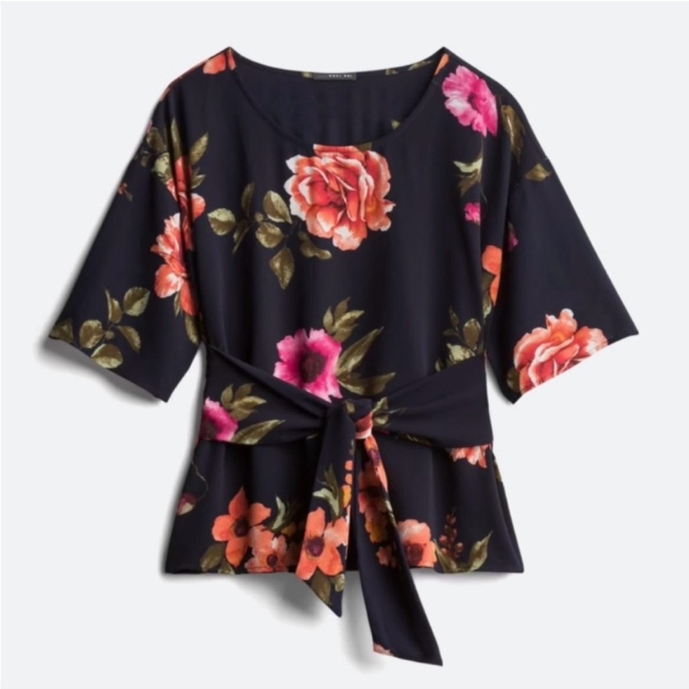 West Kei Black and Pink Tie Front or back Blouse